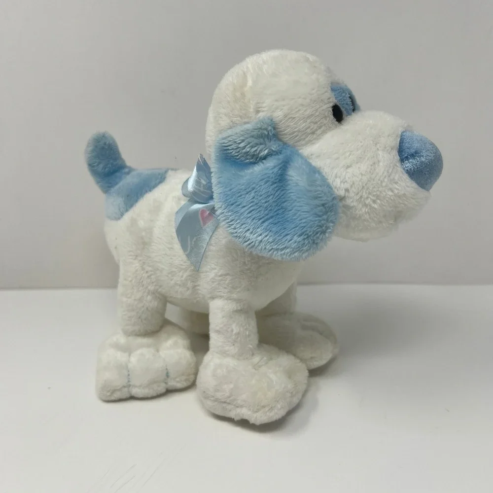 Walmart White Puppy Plush Blue Heart Nose Spotted Eye Dog‎ Stuffed Animal 7